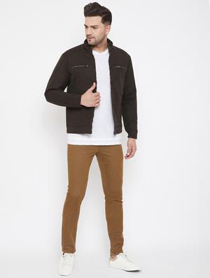 brown solid casual jacket - 17521052 - Standard Image - 4
