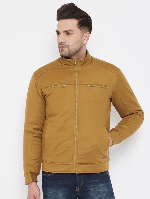 khaki solid casual jacket - 17521053 - Standard Image - 1