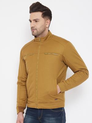 khaki solid casual jacket - 17521053 - Standard Image - 2
