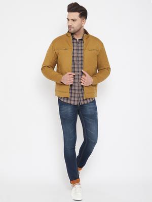 khaki solid casual jacket - 17521053 - Standard Image - 4