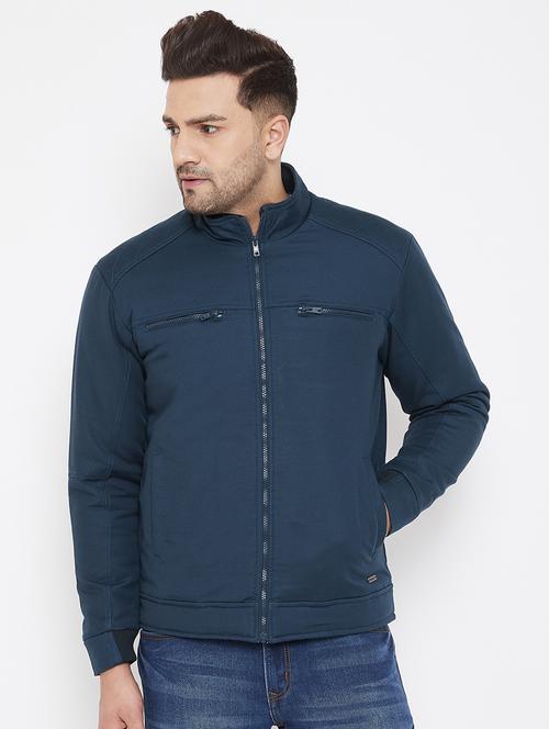 navy blue solid casual jacket - 17521054 - Standard Image - 1