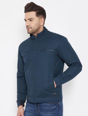 navy blue solid casual jacket - 17521054 - Standard Image - 2