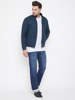 navy blue solid casual jacket - 17521054 - Standard Image - 4