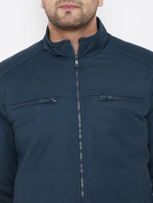 navy blue solid casual jacket - 17521054 - Standard Image - 5