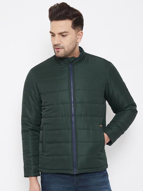 green solid quilted jacket - 17521055 - Standard Image - 1