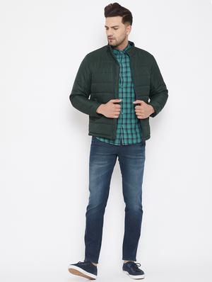 green solid quilted jacket - 17521055 - Standard Image - 4
