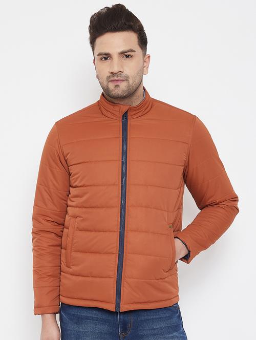 orange solid quilted jacket - 17521056 - Standard Image - 1