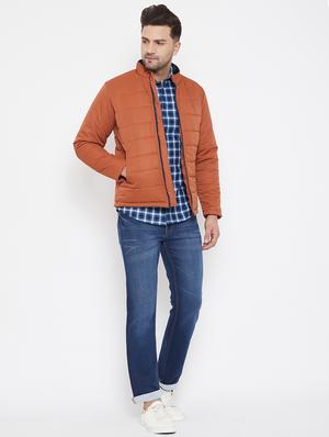orange solid quilted jacket - 17521056 - Standard Image - 4