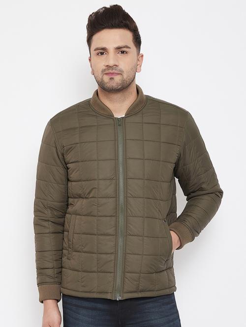 olive green solid quilted jacket - 17521059 - Standard Image - 1