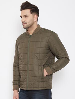 olive green solid quilted jacket - 17521059 - Standard Image - 2
