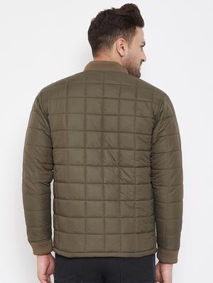 olive green solid quilted jacket - 17521059 - Standard Image - 3