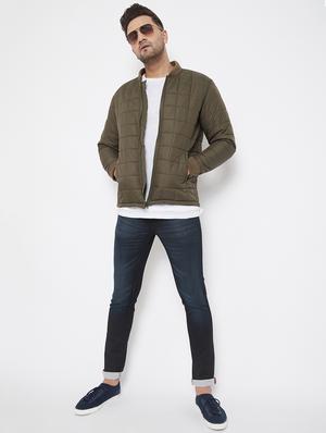 olive green solid quilted jacket - 17521059 - Standard Image - 4