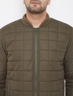 olive green solid quilted jacket - 17521059 - Standard Image - 5