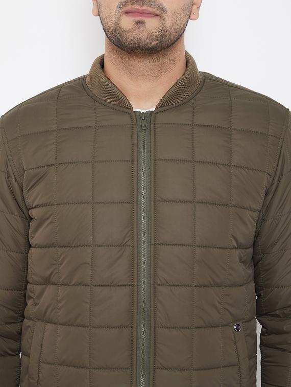 olive green solid quilted jacket - 17521059 - Zoom Image - 5