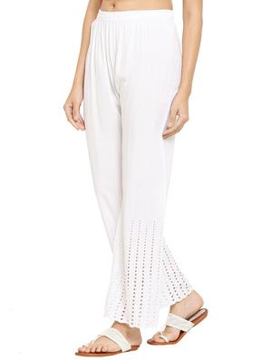 white rayon straight palazzo - 17521154 - Standard Image - 2