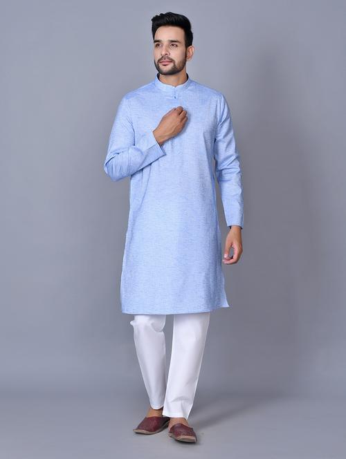 blue solid kurta pyjama set - 17521517 - Very Small Image - 1