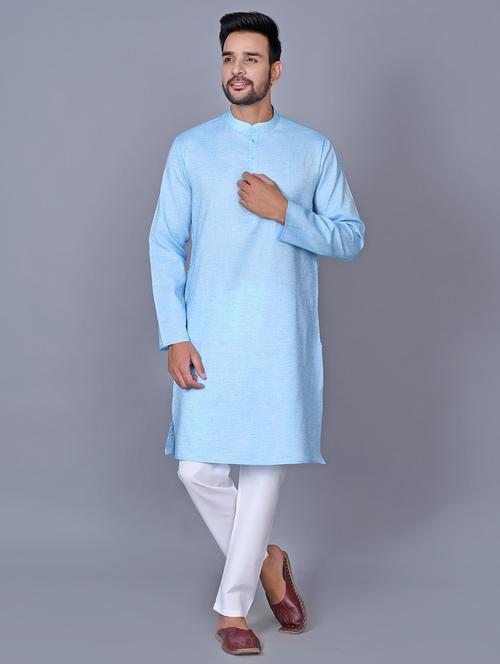 blue solid kurta pyjama set - 17521519 - Very Small Image - 1