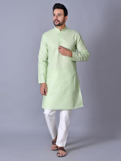 green checkered kurta pyjama set - 17521522 - Very Small Image - 1
