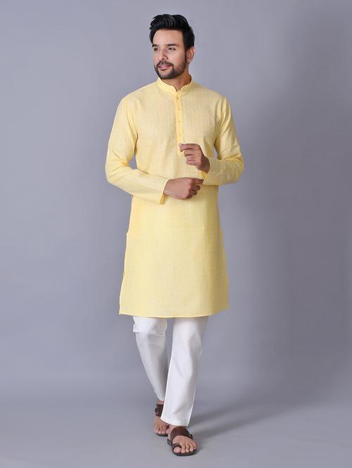 yellow checkered kurta pyjama set - 17521524 - Very Small Image - 1
