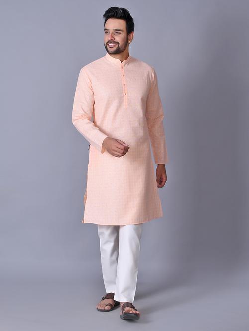 peach checkered kurta pyjama set - 17521525 - Standard Image - 1
