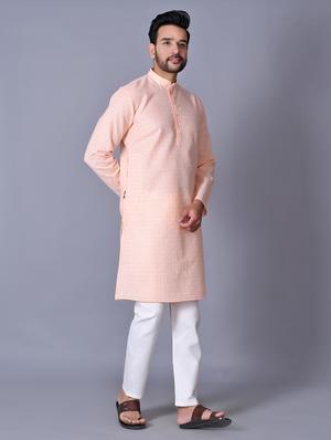 peach checkered kurta pyjama set - 17521525 - Standard Image - 2
