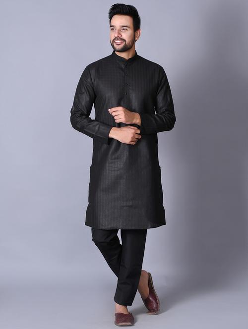 black checkered kurta pyjama set - 17521530 - Very Small Image - 1