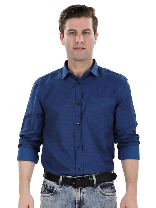 navy blue self design casual shirt - 17521885 - Standard Image - 1