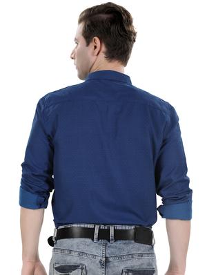 navy blue self design casual shirt - 17521885 - Standard Image - 3