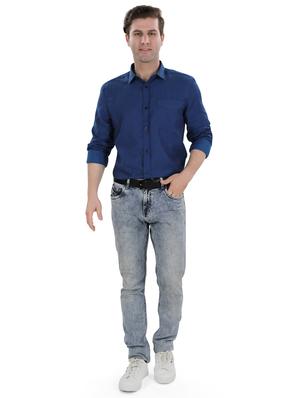 navy blue self design casual shirt - 17521885 - Standard Image - 4