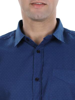 navy blue self design casual shirt - 17521885 - Standard Image - 6