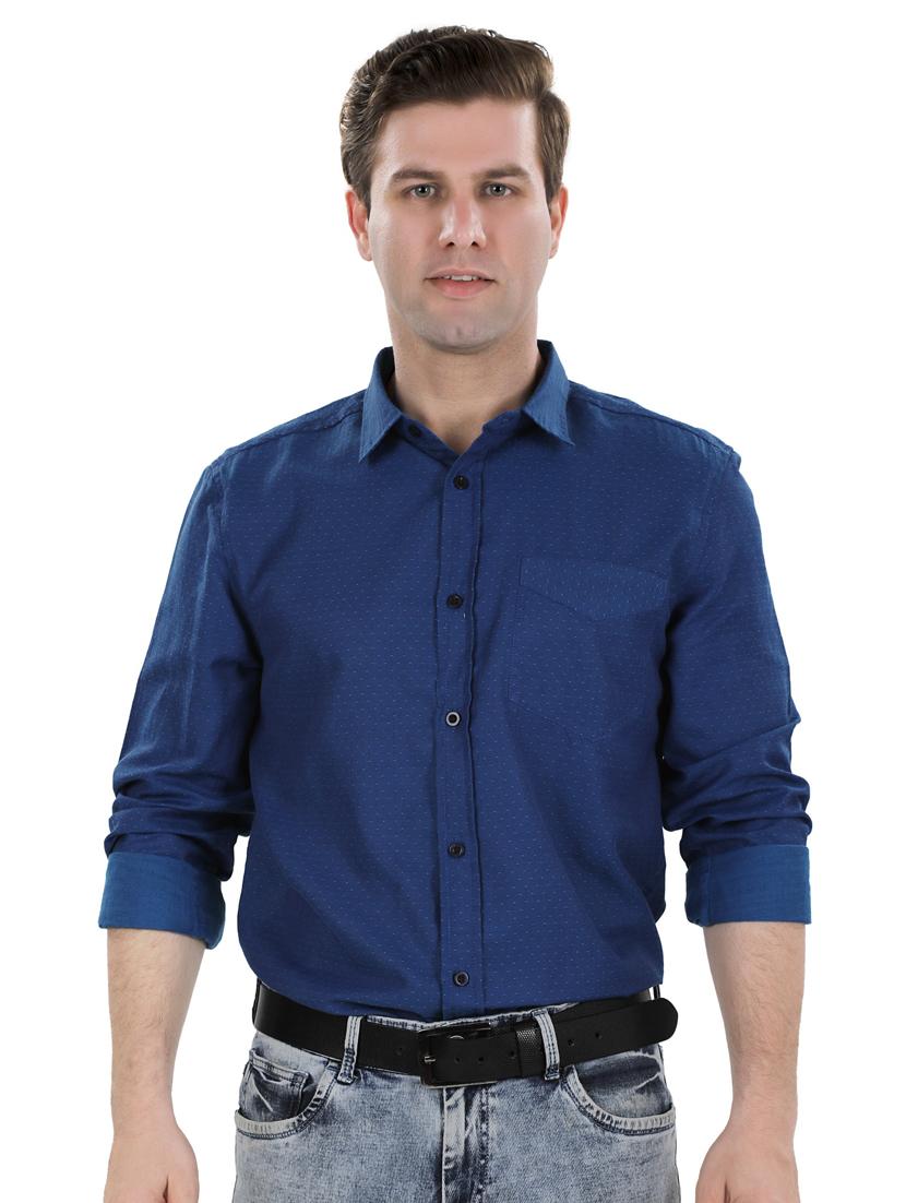 navy blue self design casual shirt - 17521885 - Zoom Image - 1