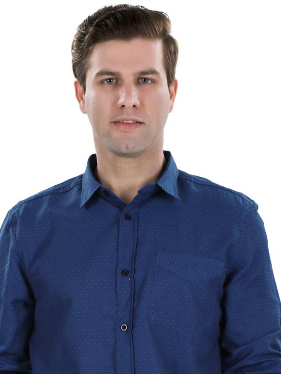 navy blue self design casual shirt - 17521885 - Zoom Image - 5