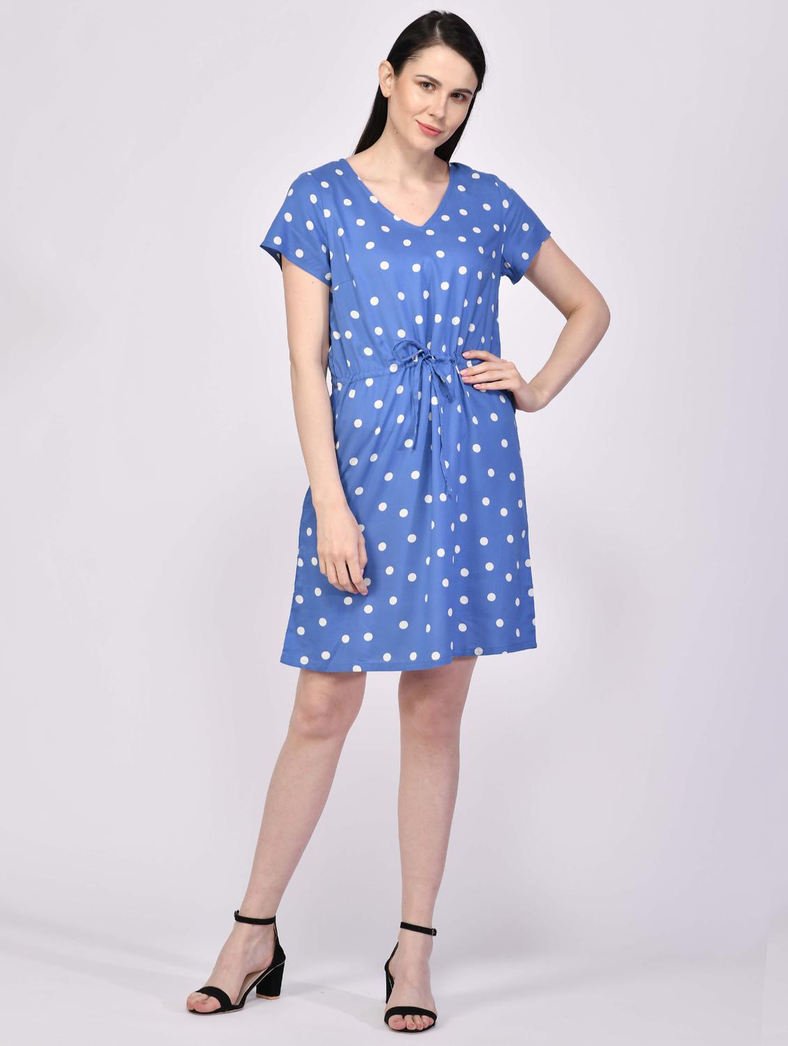 polka dot drawstring waist dress - 17521903 - Zoom Image - 1