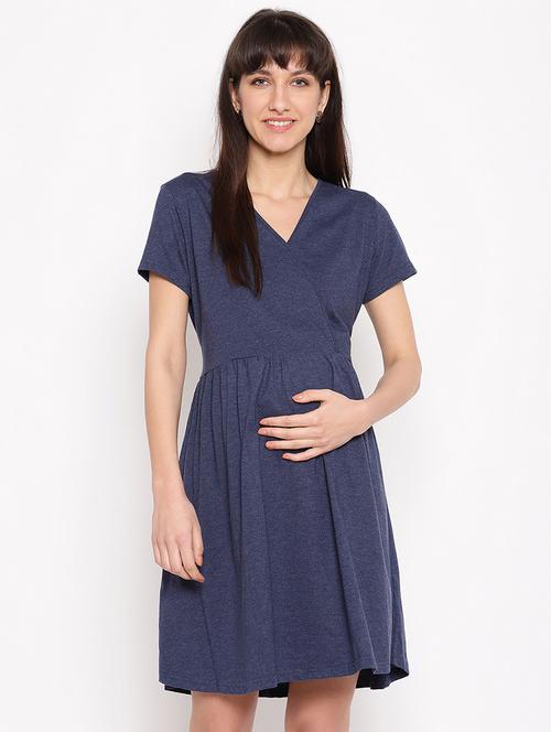 navy blue solid maternity wear dress - 17521930 - Standard Image - 1