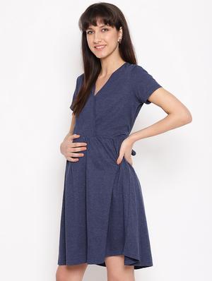 navy blue solid maternity wear dress - 17521930 - Standard Image - 2