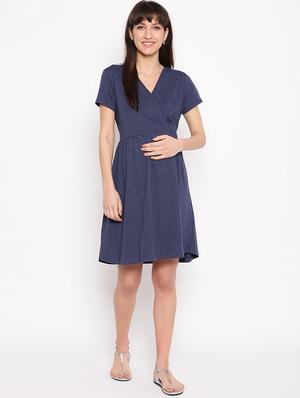 navy blue solid maternity wear dress - 17521930 - Standard Image - 4