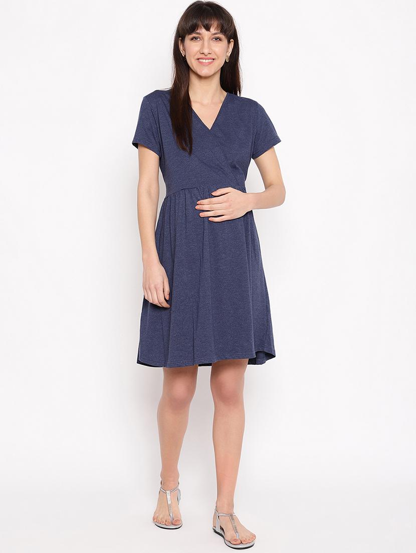 navy blue solid maternity wear dress - 17521930 - Zoom Image - 4