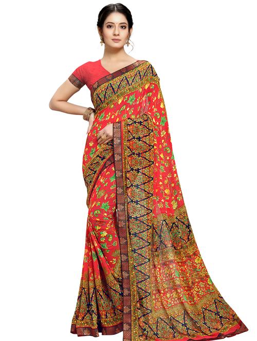 floral printed saree with blouse - 17521972 - Standard Image - 1