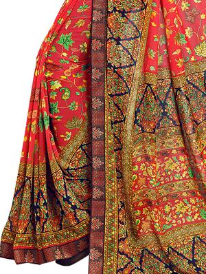 floral printed saree with blouse - 17521972 - Standard Image - 3