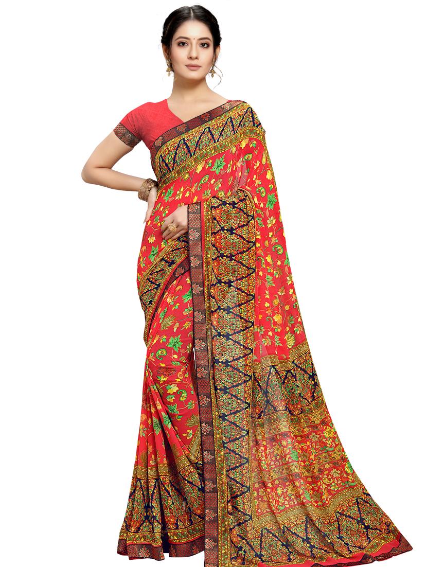 floral printed saree with blouse - 17521972 - Zoom Image - 1