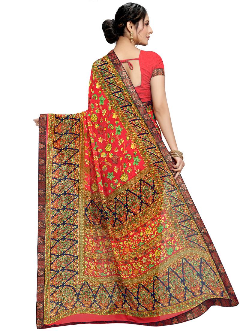 floral printed saree with blouse - 17521972 - Zoom Image - 2