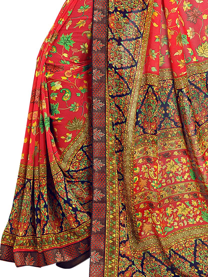 floral printed saree with blouse - 17521972 - Zoom Image - 3