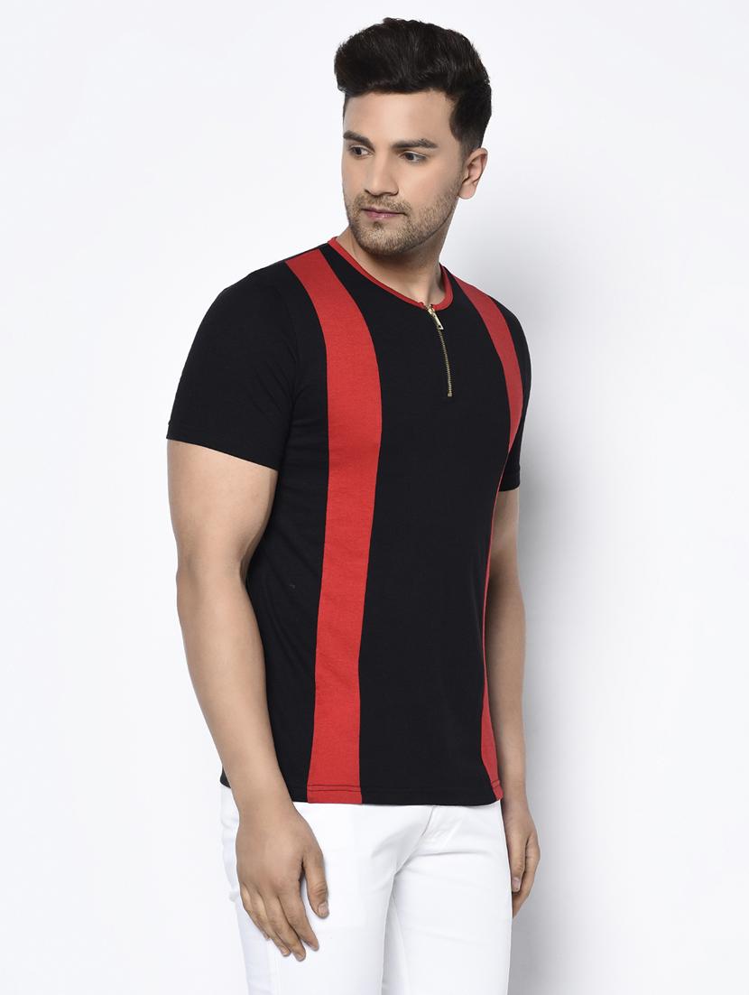 black color block cut & sew t-shirt - 17522215 - Zoom Image - 2