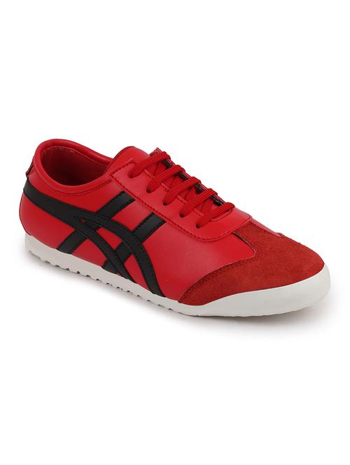 red pu lace up sneakers - 17522226 - Standard Image - 1