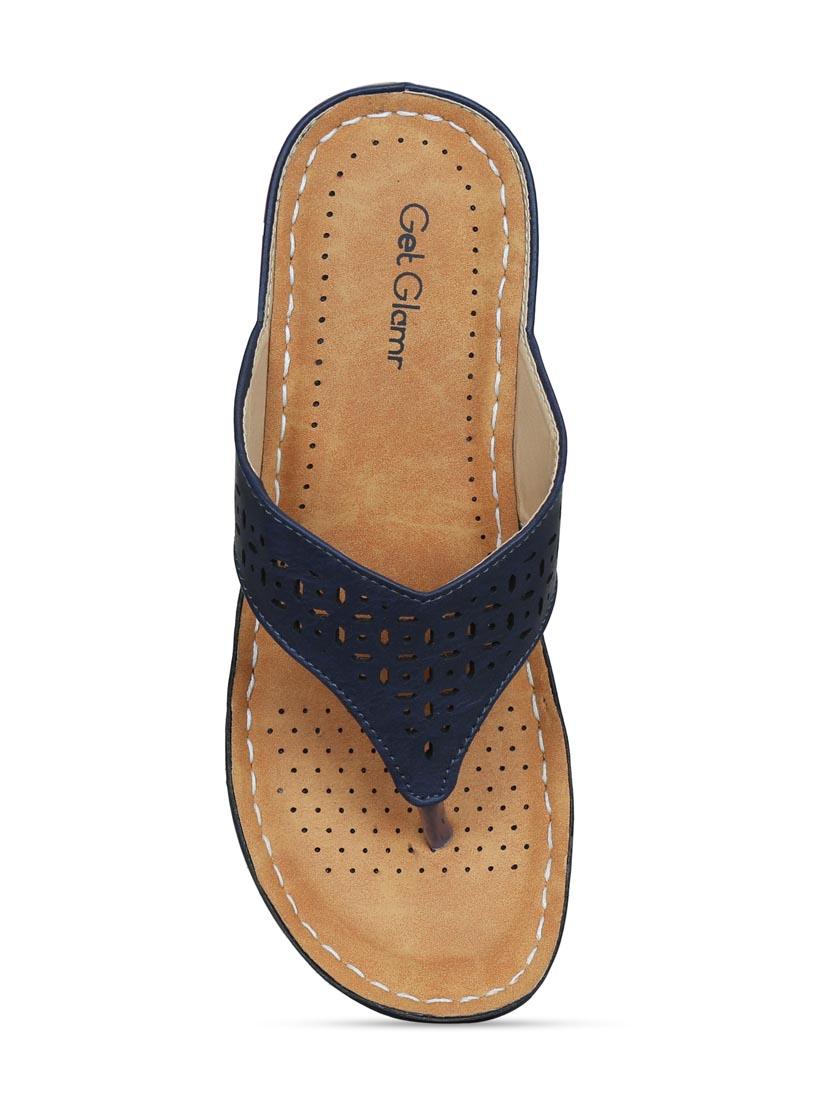 navy faux leather toe separator sandals - 17522262 - Zoom Image - 4