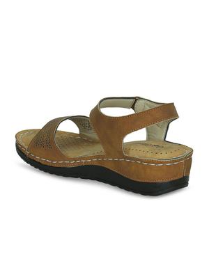 tan leatherette back strap sandals - 17522267 - Standard Image - 2
