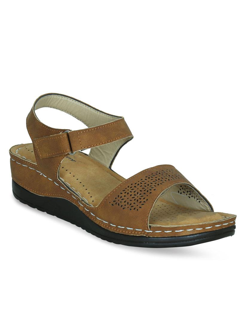 tan leatherette back strap sandals - 17522267 - Zoom Image - 1