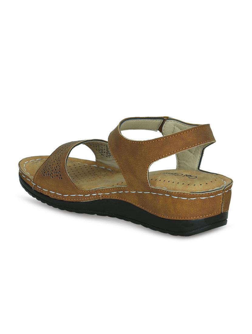 tan leatherette back strap sandals - 17522267 - Zoom Image - 2