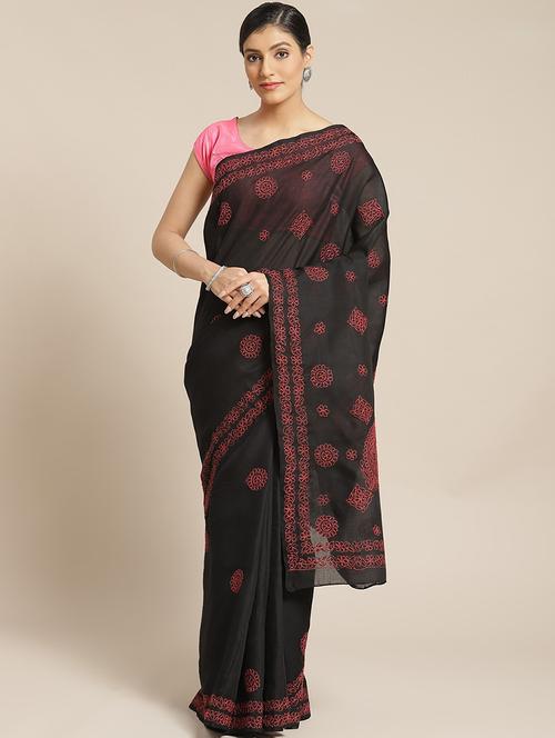 floral motifs chikankari saree with blouse - 17522313 - Standard Image - 1
