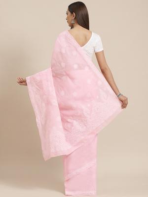 rosewater chikankari saree with blouse - 17522317 - Standard Image - 2